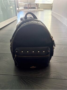 Coach Black Leather Mini Backpack with Gold Studs